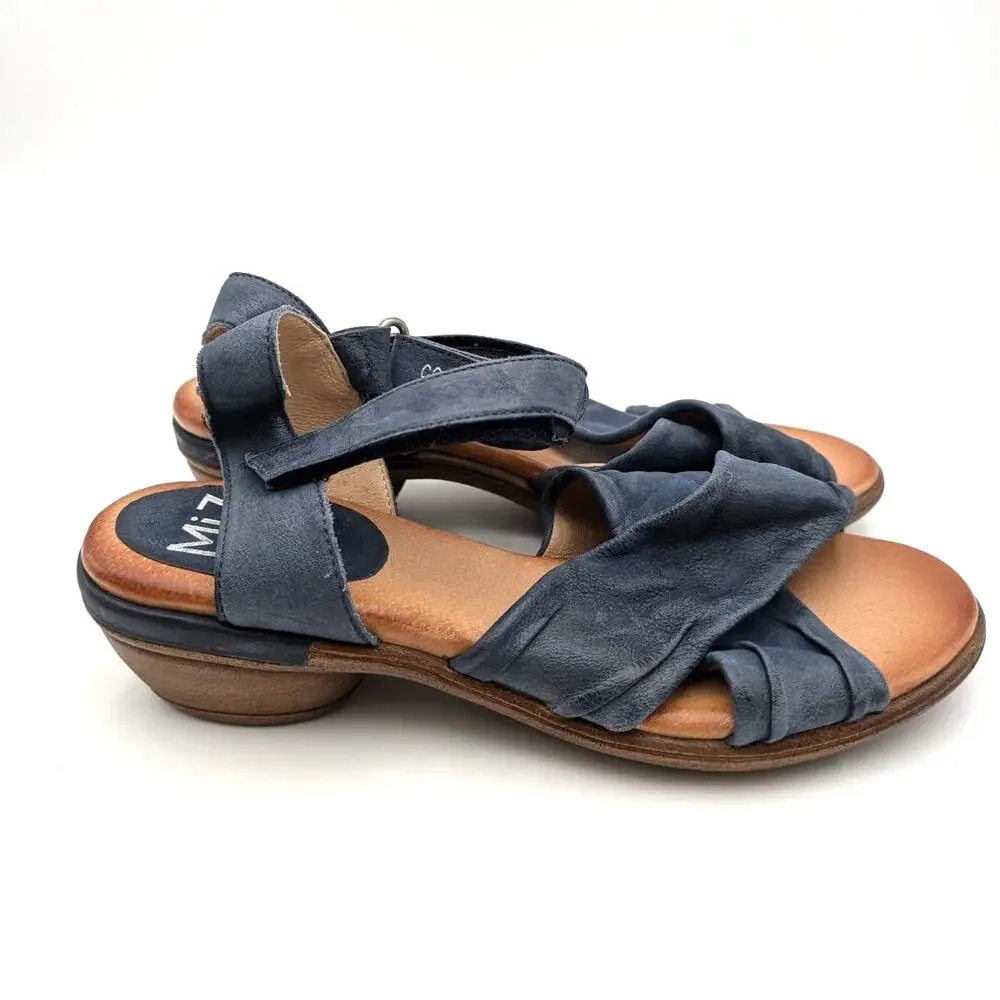 Miz Mooz Collette Leather Heel Sandals Ankle Strap Women's Blue US 10.5-11 EU42
